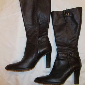 J CREW tall zip high heel harness brown boots 9